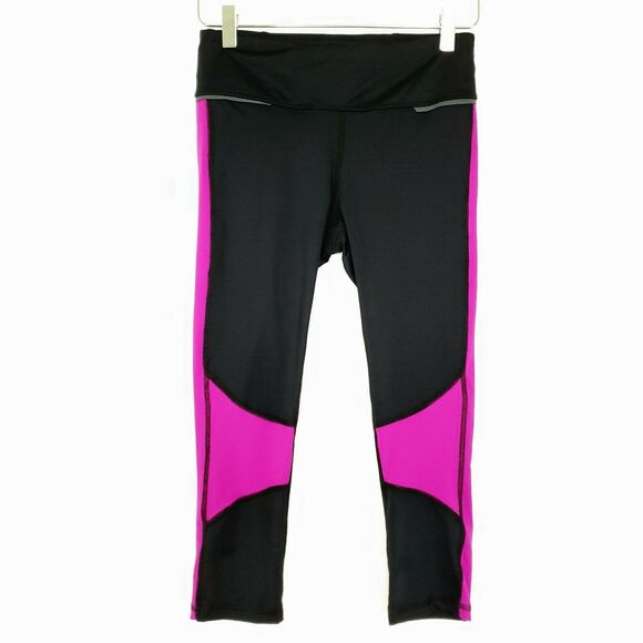 Alala Blocked Crop Tights S Mid Rise Fitted Stretch Running Black Magenta - Picture 2 of 7